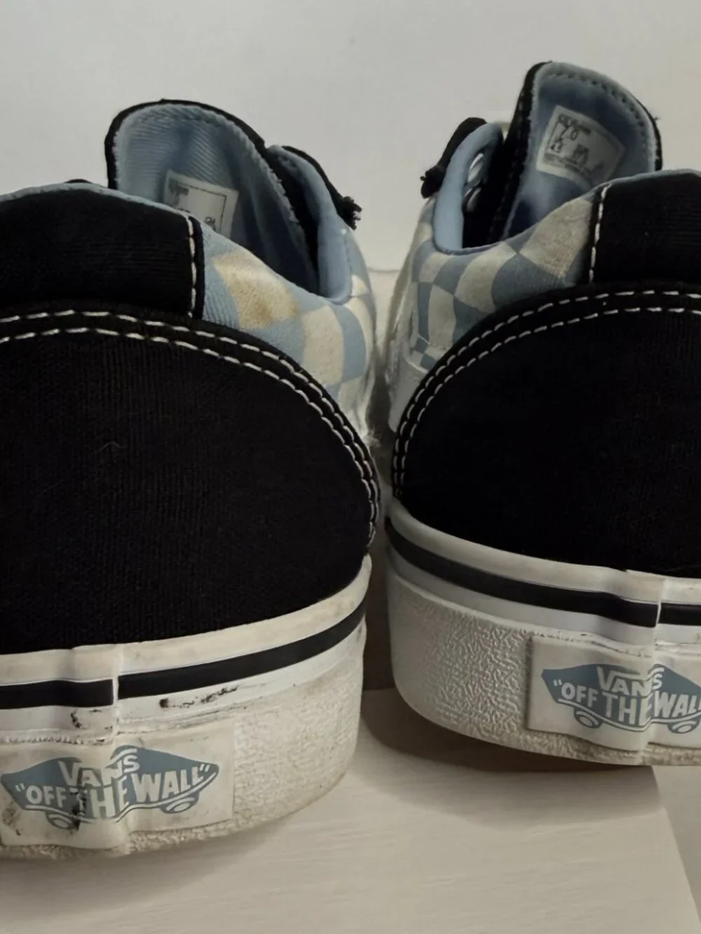 Vans Old Skool Blue Checkerboard Sneakers Black Suede Low Top Women's Size 7